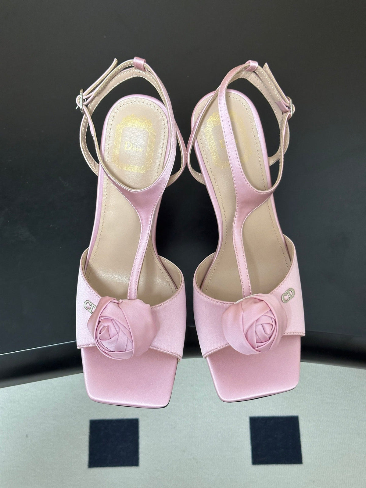 DIOR 26S ROSE HEELED SANDALS 85MM IN PINK SATIN