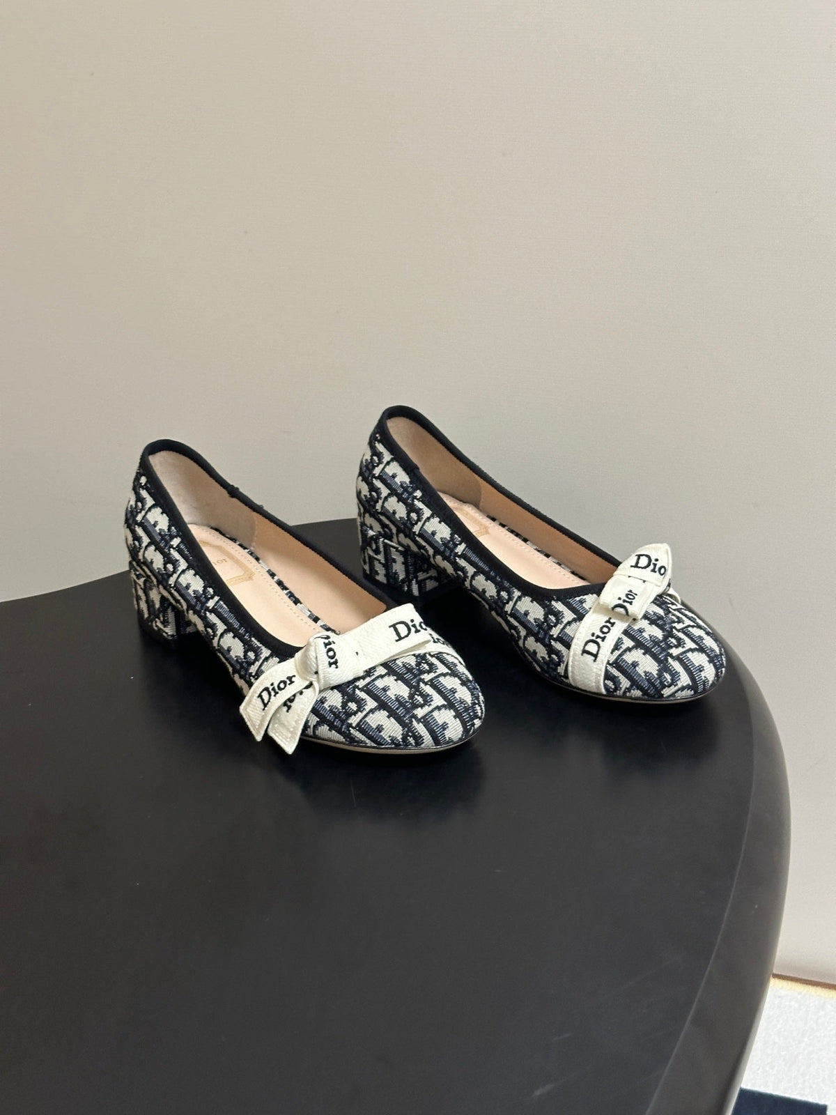 DIOR 26S J'ADIOR BOW PUMPS 35MM IN BLUE DIOR OBLIQUE EMBROIDERED CANVAS