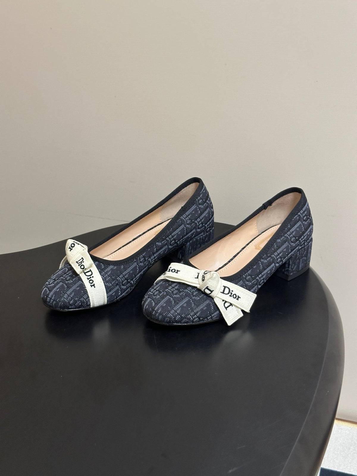 DIOR 26S J'ADIOR OBLIQUE BOW PUMPS 35MM IN BLACK DIOR OBLIQUE EMBROIDERED CANVAS