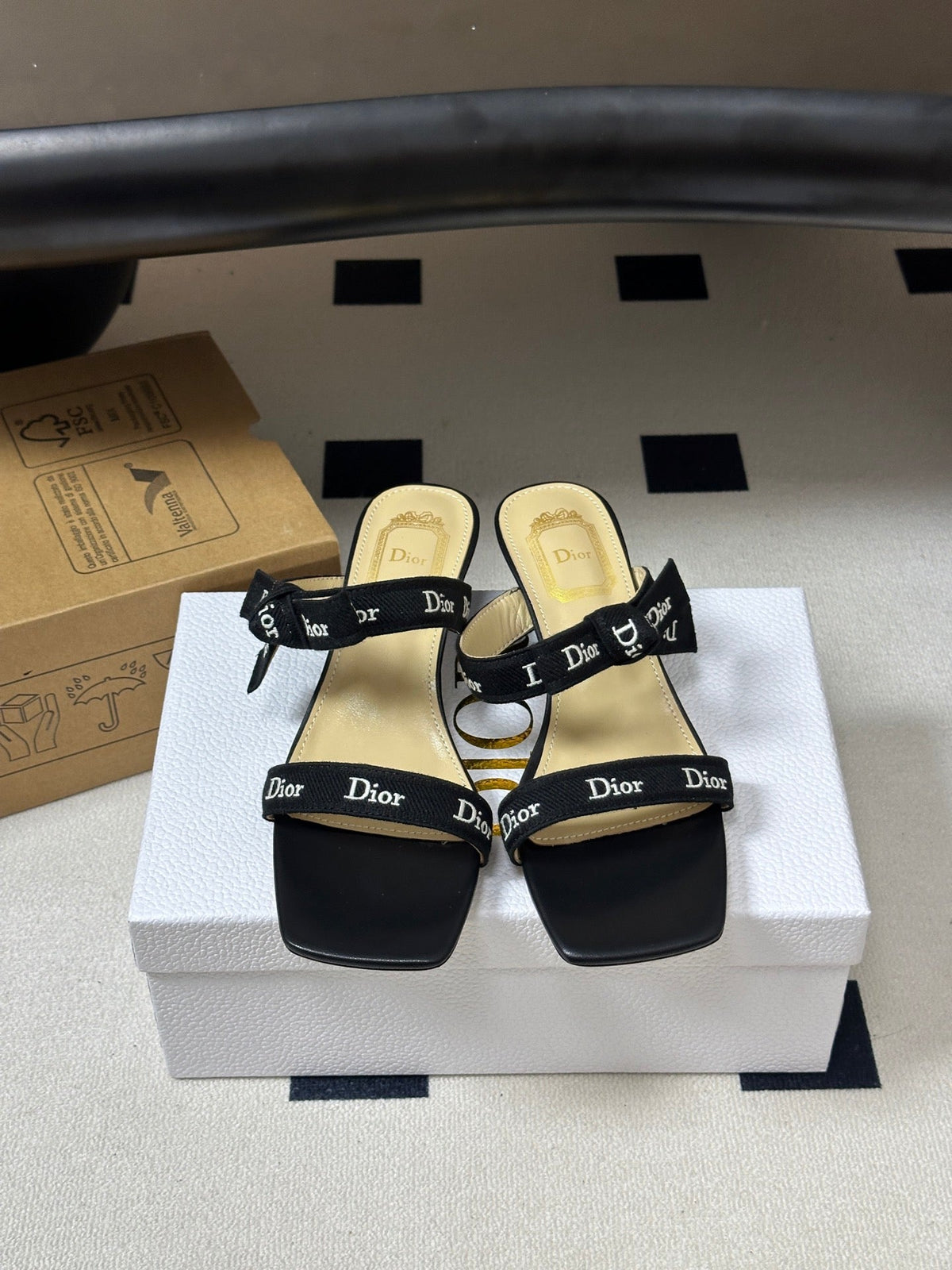 DIOR 26S J'ADIOR MULE SANDALS 35MM IN BLACK CALFSKIN WITH LOGO RIBBON