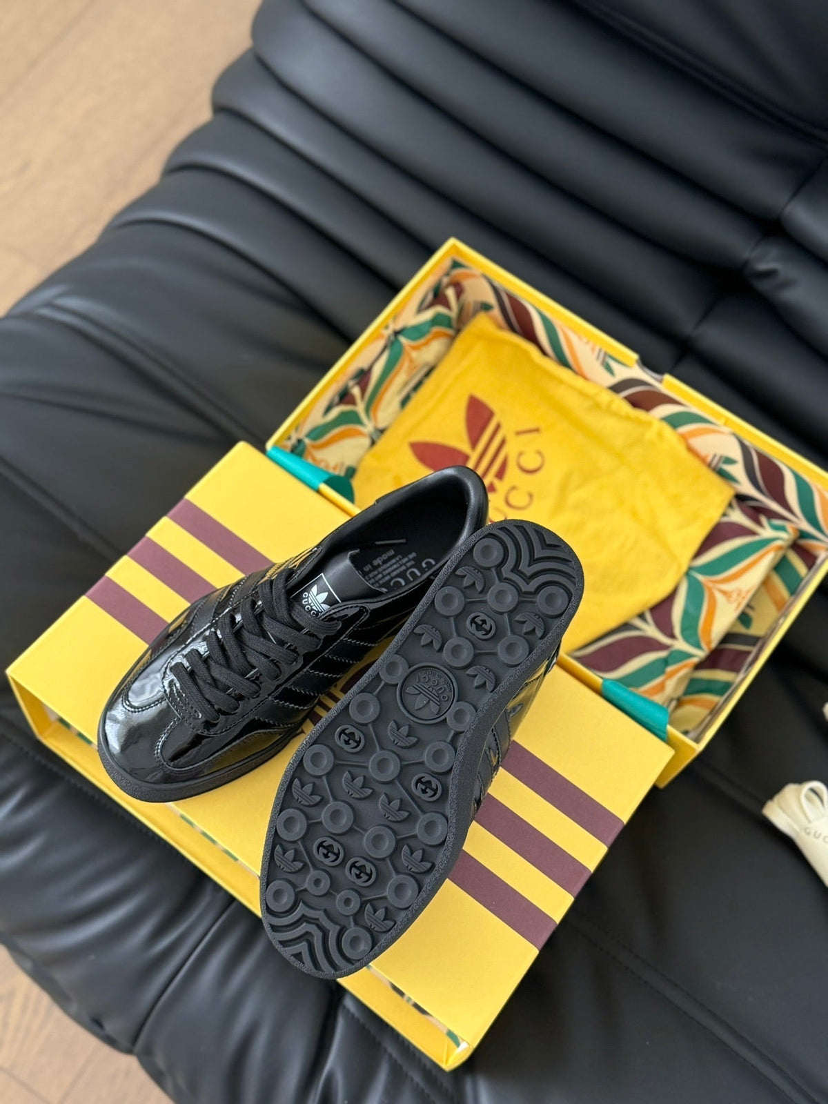 GG & ADIDAS GAZELLE SNEAKER GLOSSY BLACK CALFSKIN