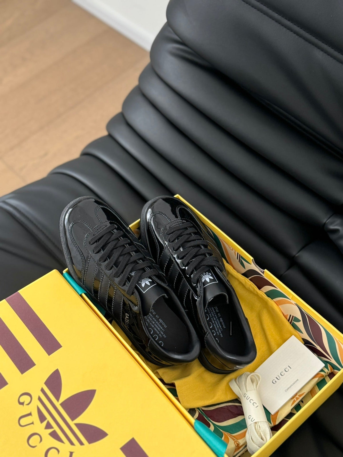 GG & ADIDAS GAZELLE SNEAKER GLOSSY BLACK CALFSKIN