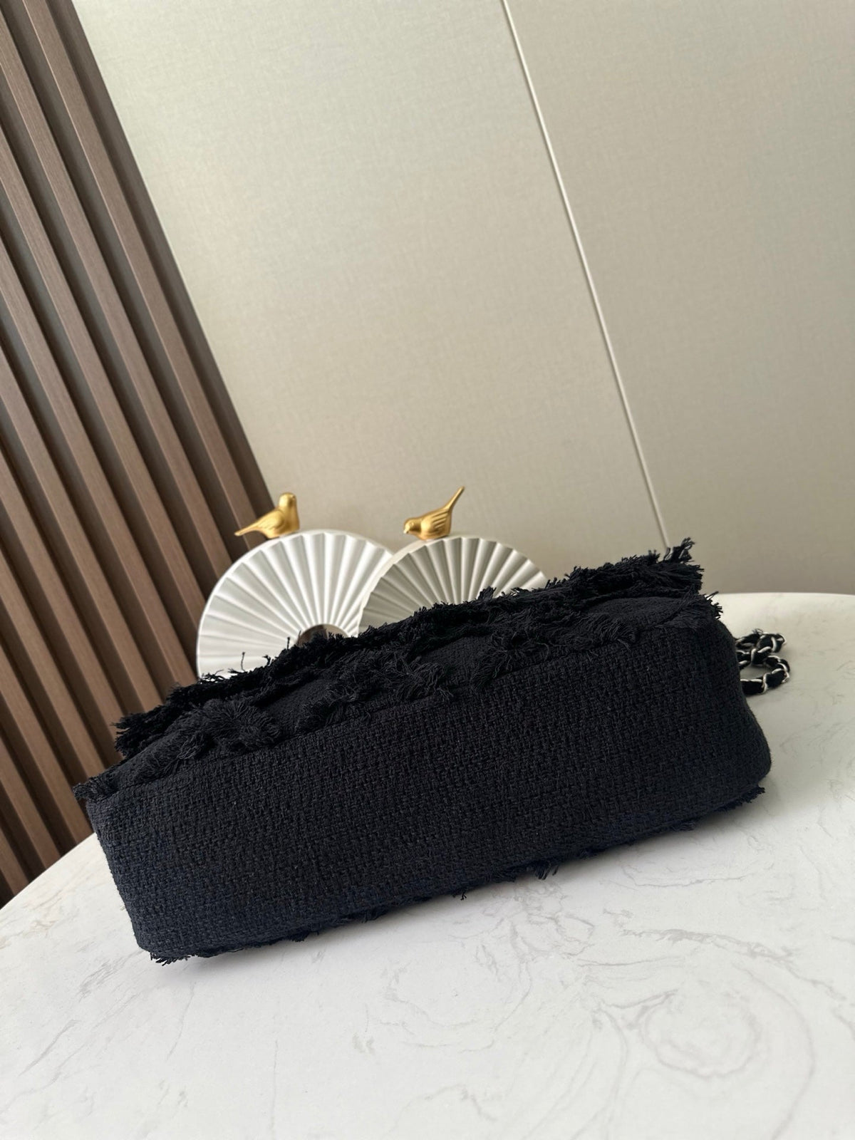 CHANEL 26S FLAP BAG 38 IN BLACK TWEED
