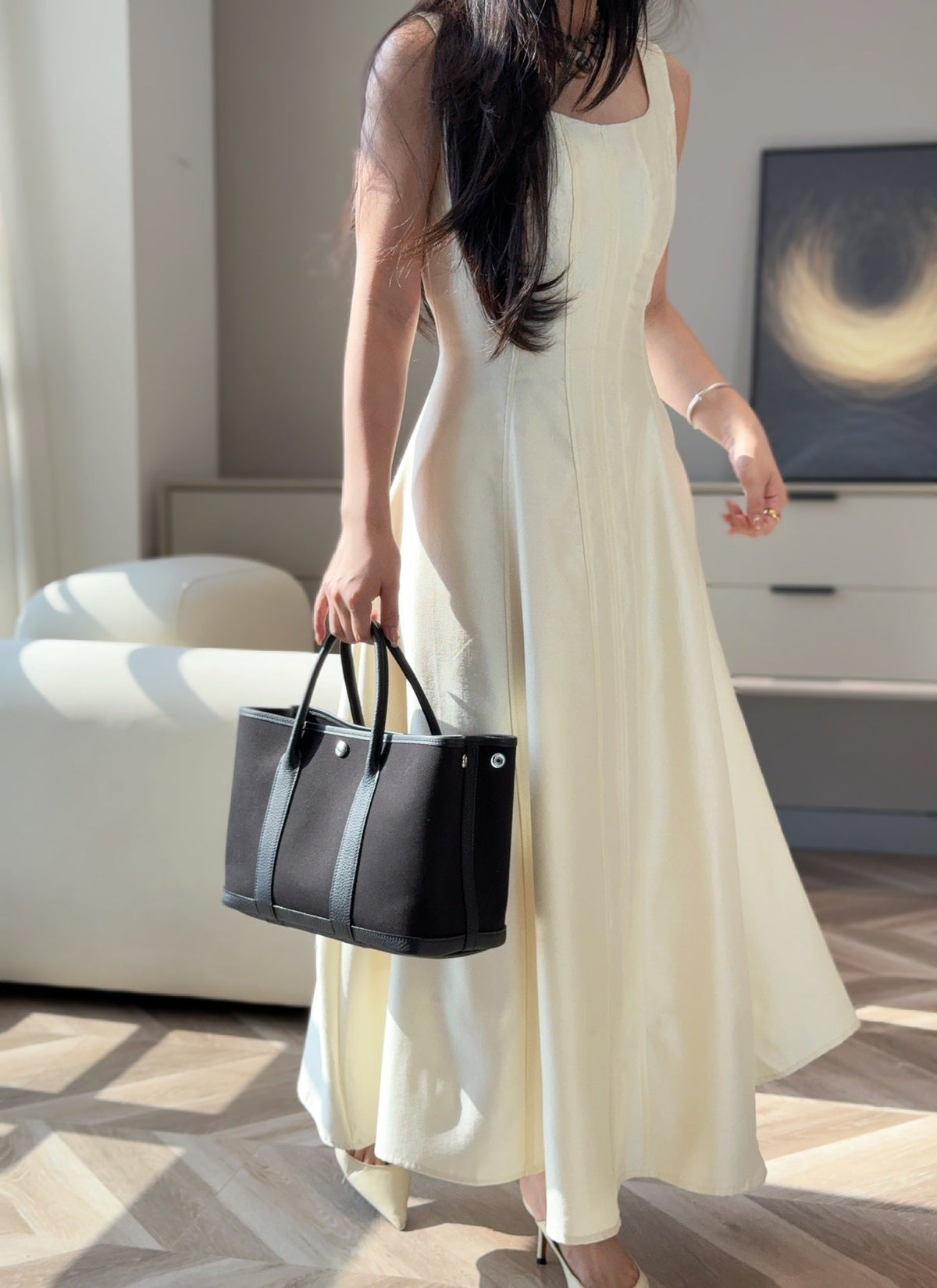 GARDEN PARTY 30CM IN BLACK TOILETS COTTON CANVAS AND CALFSKIN