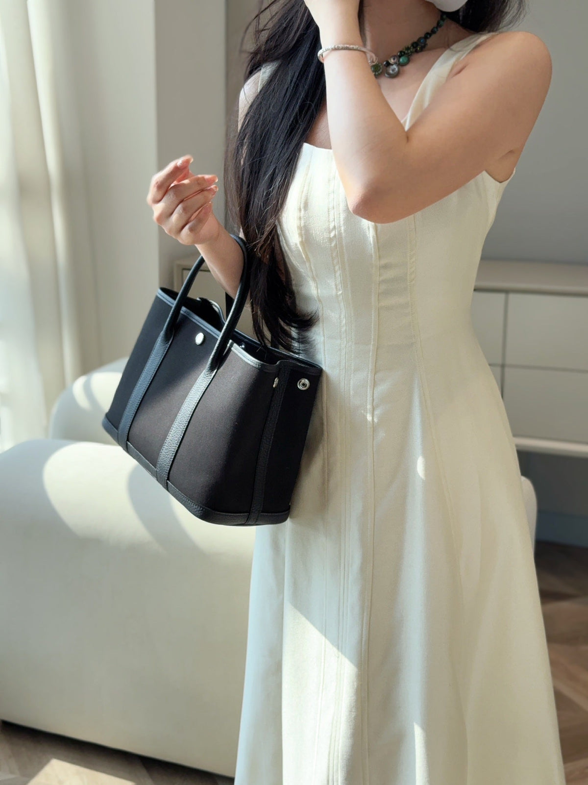 GARDEN PARTY 30CM IN BLACK TOILETS COTTON CANVAS AND CALFSKIN