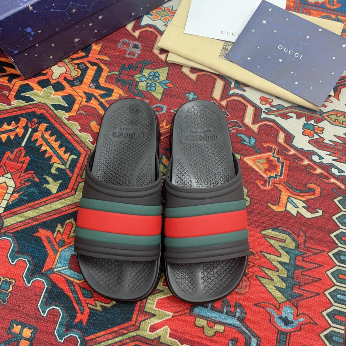 GG WEB SLIDE SANDAL BLACK RUBBER