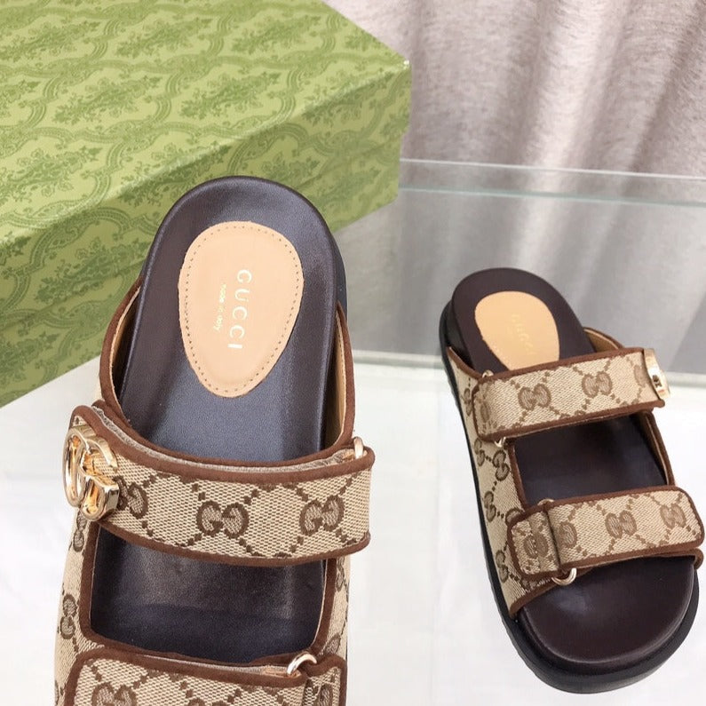 GG  Rubber Sole Logo Sandals Brown Caro