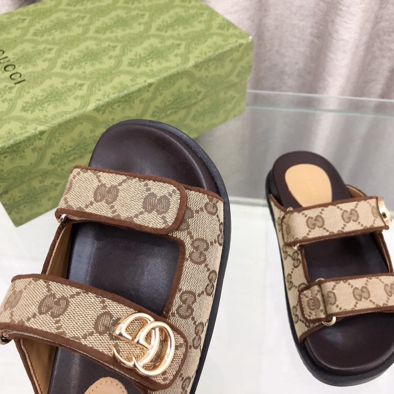 GG  Rubber Sole Logo Sandals Brown Caro