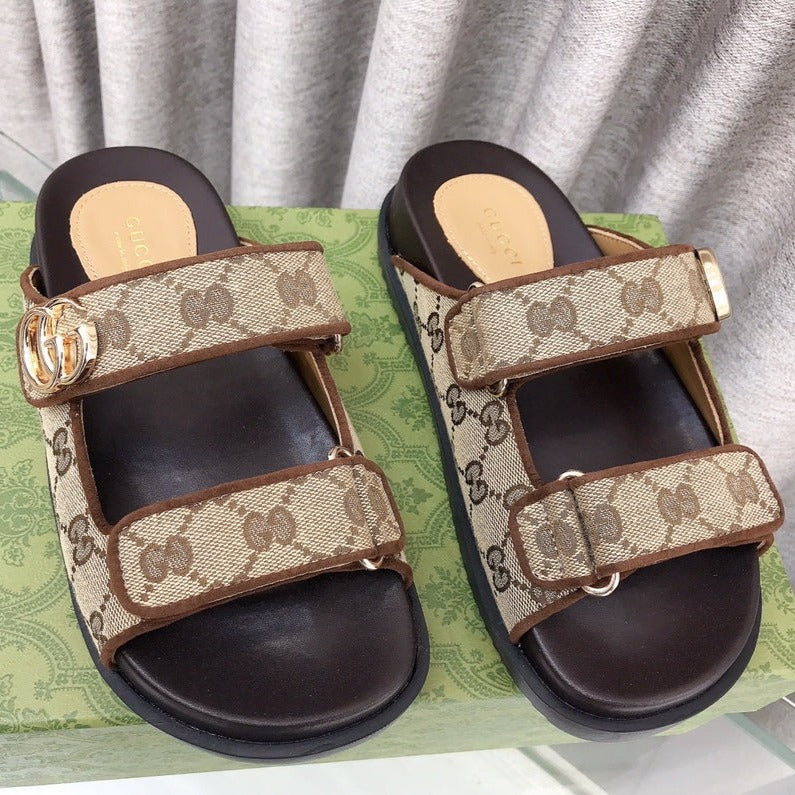 GG  Rubber Sole Logo Sandals Brown Caro