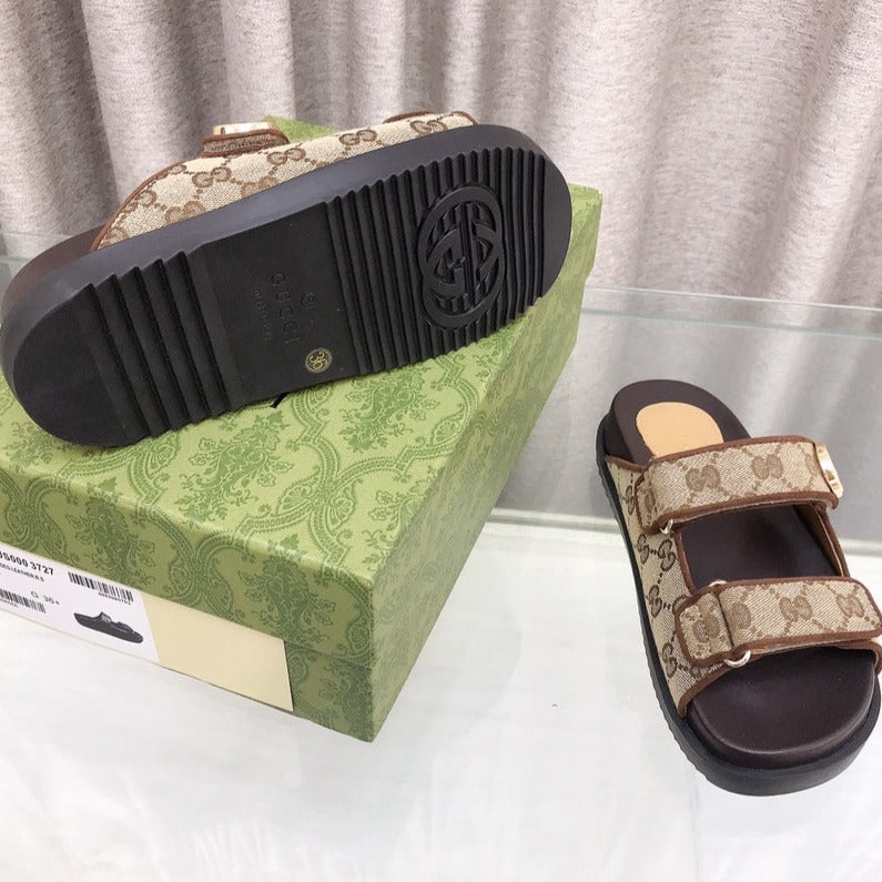 GG  Rubber Sole Logo Sandals Brown Caro