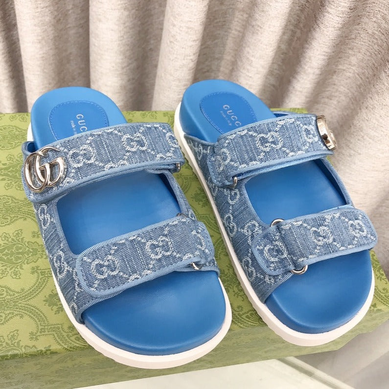 GG  Rubber Sole Logo Sandals Blue Caro