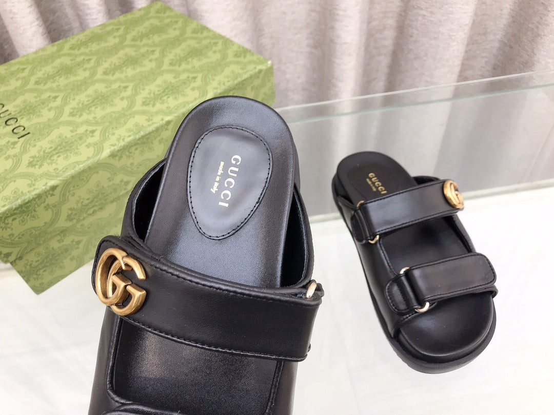 GG  Rubber Sole Logo Sandals Black