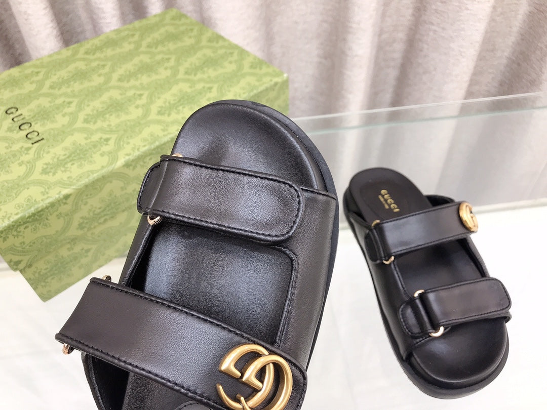 GG  Rubber Sole Logo Sandals Black
