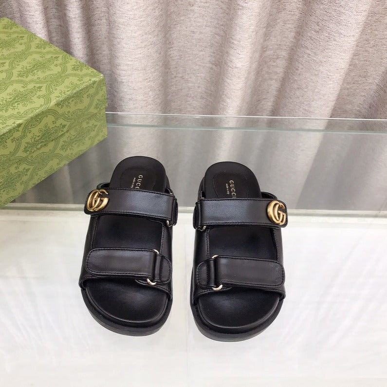 GG  Rubber Sole Logo Sandals Black