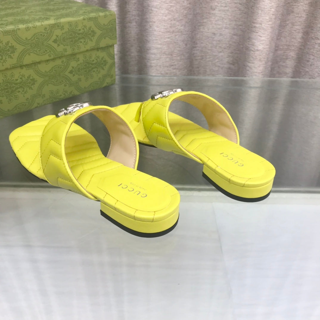 GG  marmont logo - embellished mattelasse leather sandal in yellow
