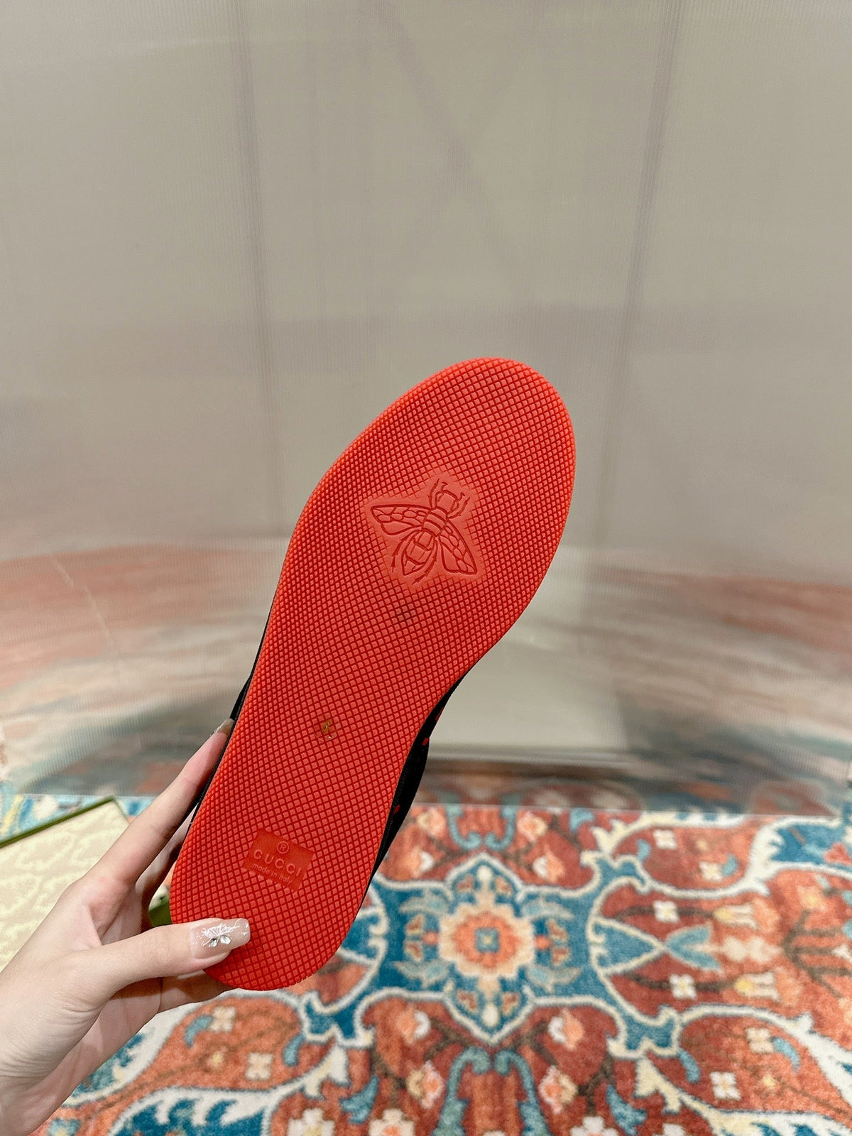 GUCCI 26S SCREENER SNEAKER IN BLACK AND RED GG CANVAS