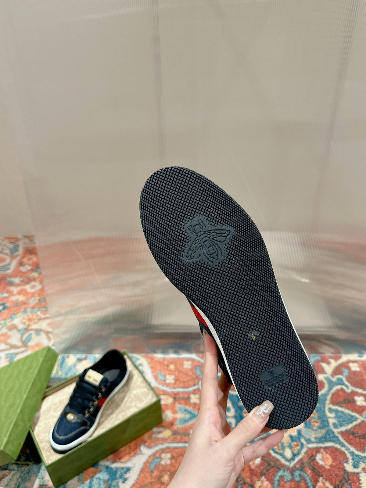 GUCCI 26S SCREENER SNEAKER IN DARK BLUE DENIM AND LEATHER
