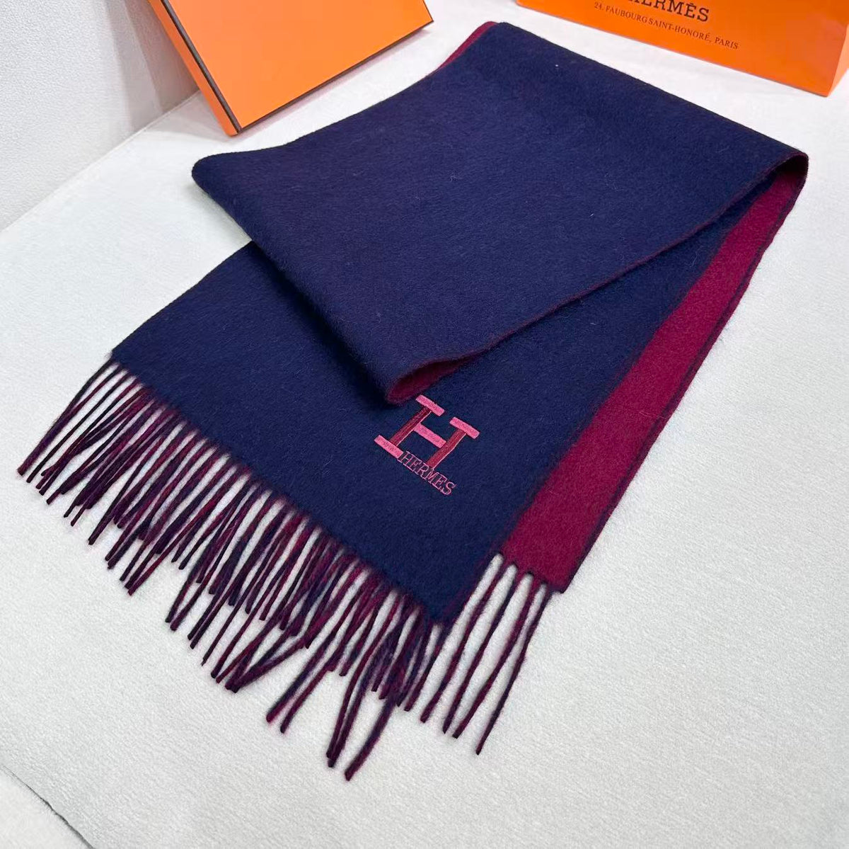 HERMES 26S SCARF 190 IN CASHMERE WOOL BLEND 492373