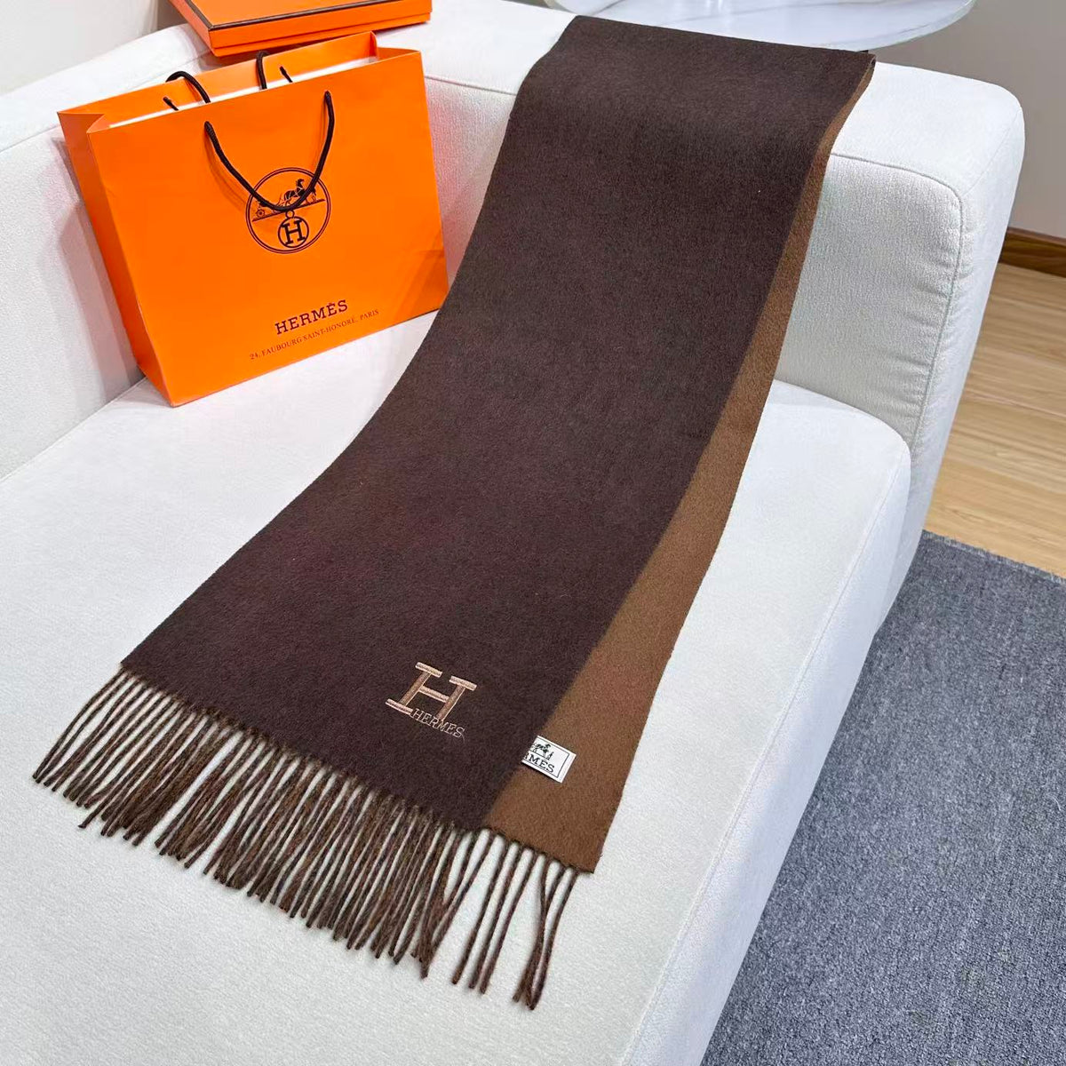 HERMES 26S SCARF 190 IN CASHMERE WOOL BLEND 492375