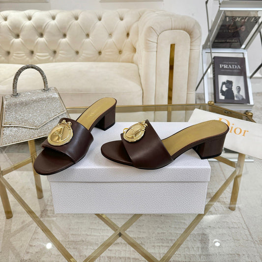 DIOR 26S HIGH-HEEL SANDALS 55MM IN DARK BROWN CALFSKIN WITH GOLD HARDWARE