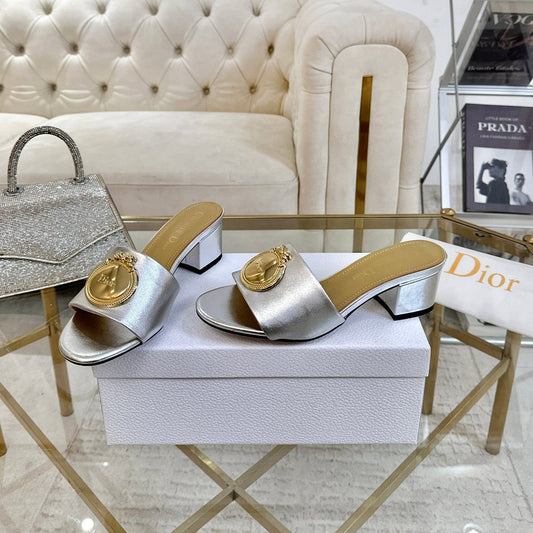 DIOR 26S HIGH-HEEL SANDALS 55MM IN SILVER CALFSKIN WITH GOLD HARDWARE