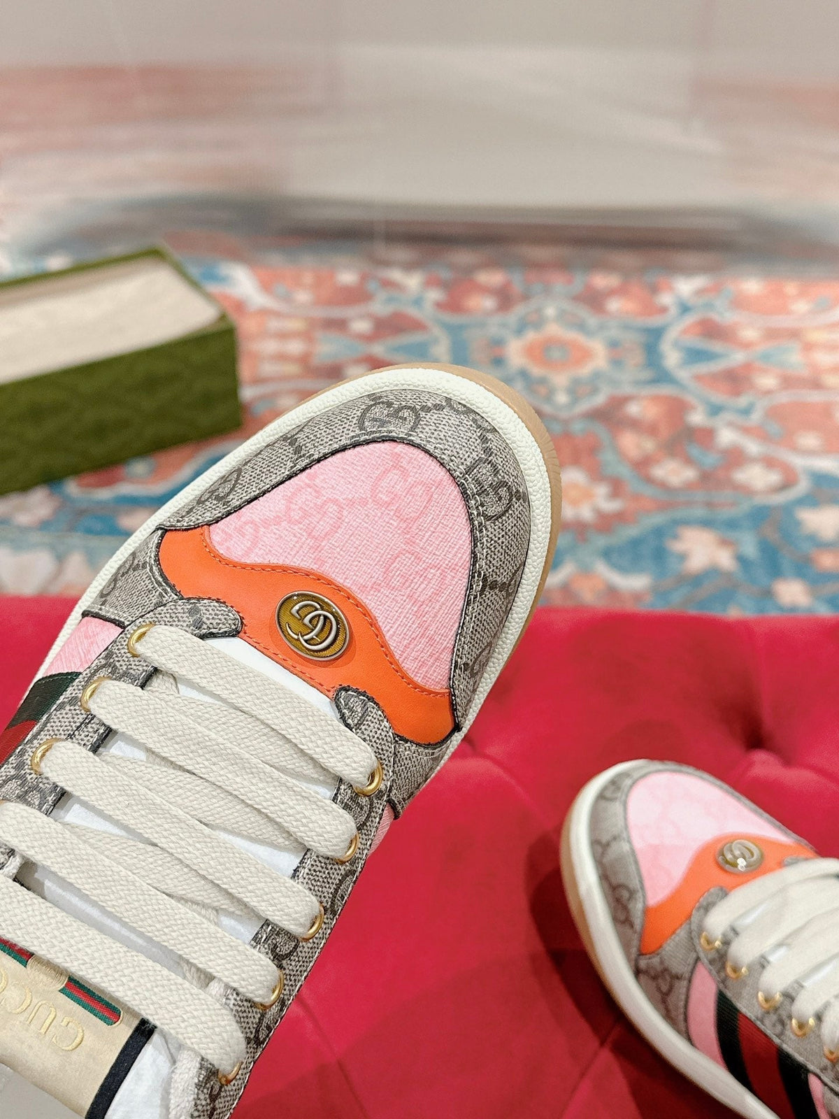 GUCCI 26S SCREENER SNEAKER IN BEIGE MIX LIGHT PINK CANVAS