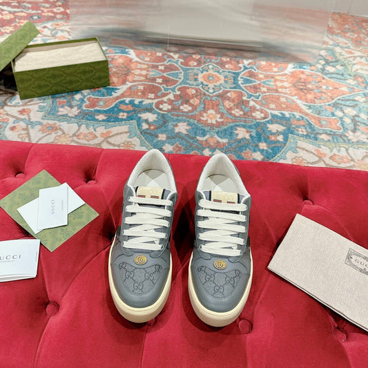 GUCCI 26S SCREENER SNEAKER IN DARK GREY CANVAS AND LEATHER
