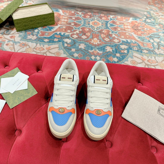 GUCCI 26S SCREENER SNEAKER IN LIGHT BEIGE MIX BLUE LEATHER