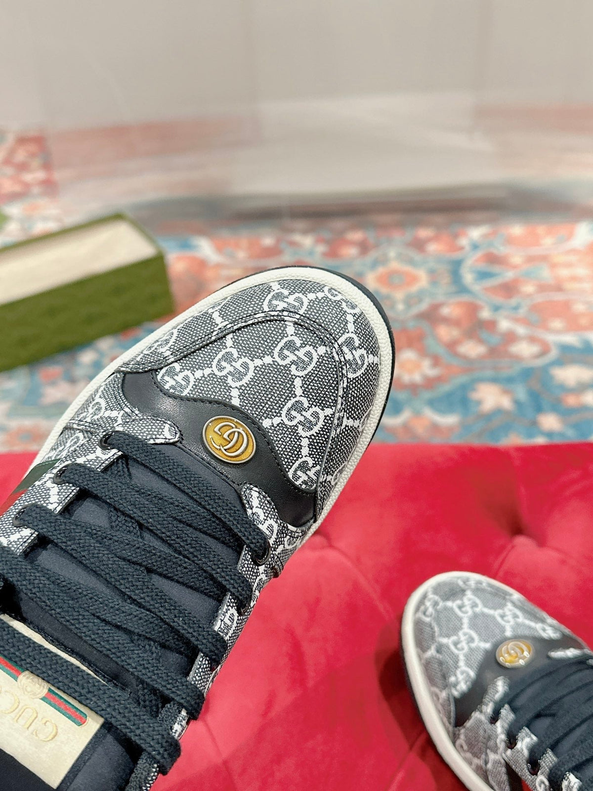 GUCCI 26S SCREENER SNEAKER IN BLACK AND WHITE GG CANVAS