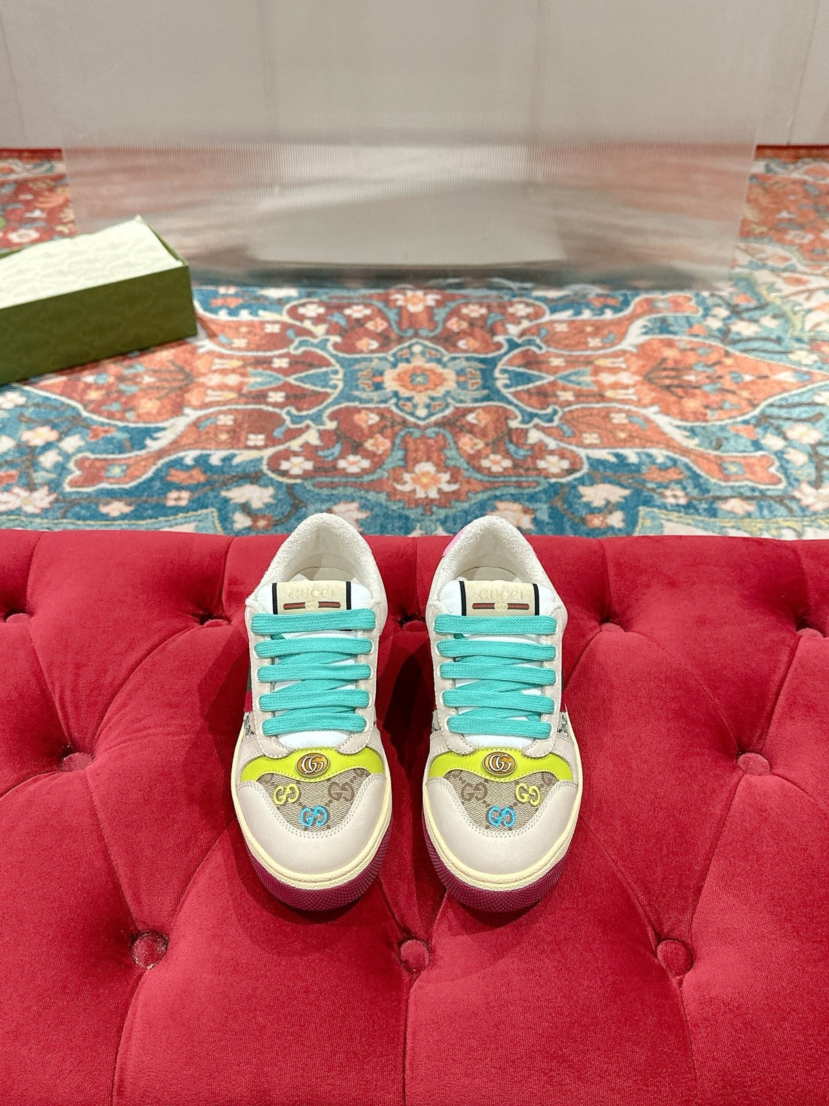 GUCCI 26S SCREENER SNEAKER IN MULTICOLOR SUEDE AND CANVAS