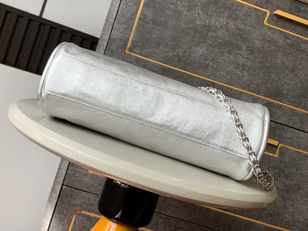 CHANEL 25S HOBO BAG 30 CM IN SILVER SMOOTH CALFSKIN
