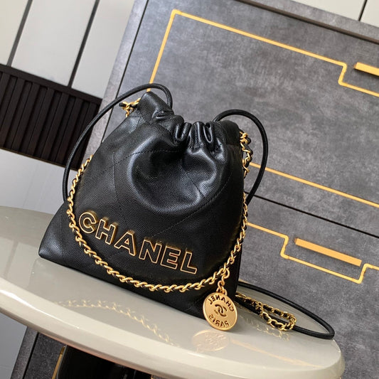 CHANEL BAG 25S 20 CM IN BLACK LAMBSKIN WITH GOLD HARDWARE
