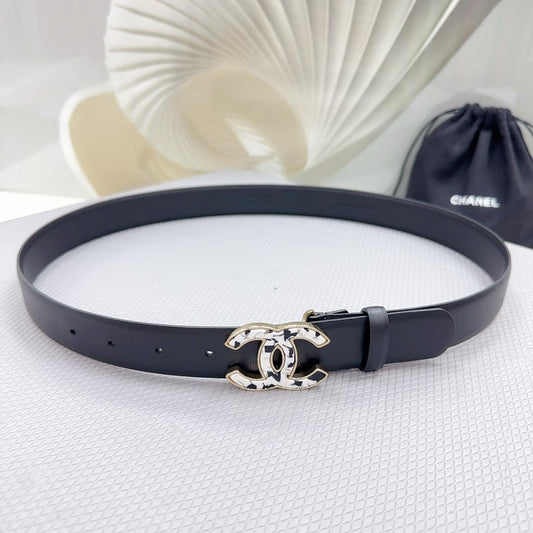 CC 30MM BELT IN BLACK SHINNY CALFSKIN WHITE LOGO mysite