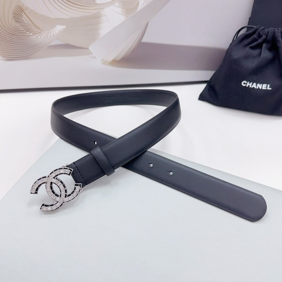 CC 30MM BELT IN BLACK CALFSKIN METAL HARDWARE
