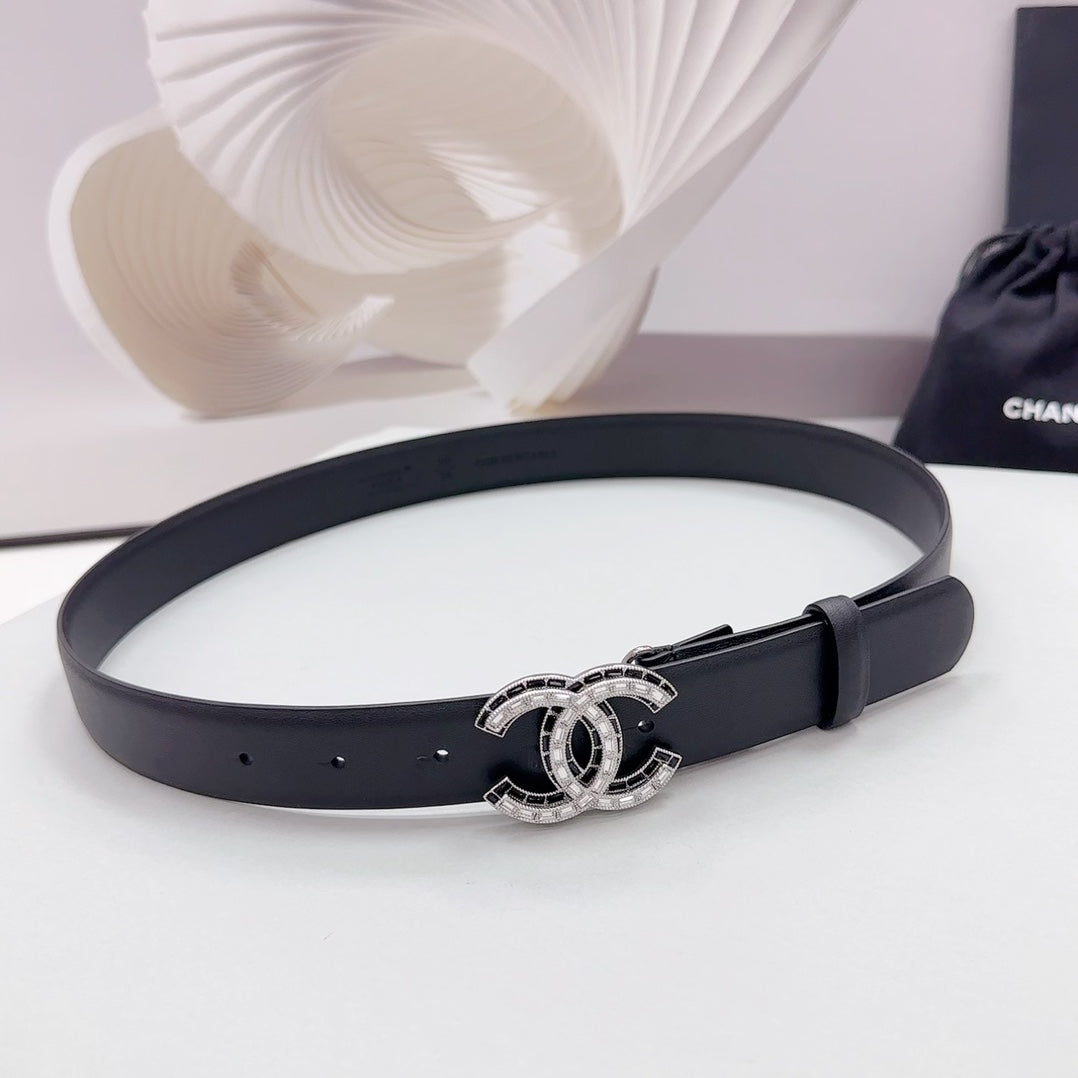 CC 30MM BELT IN BLACK CALFSKIN METAL HARDWARE