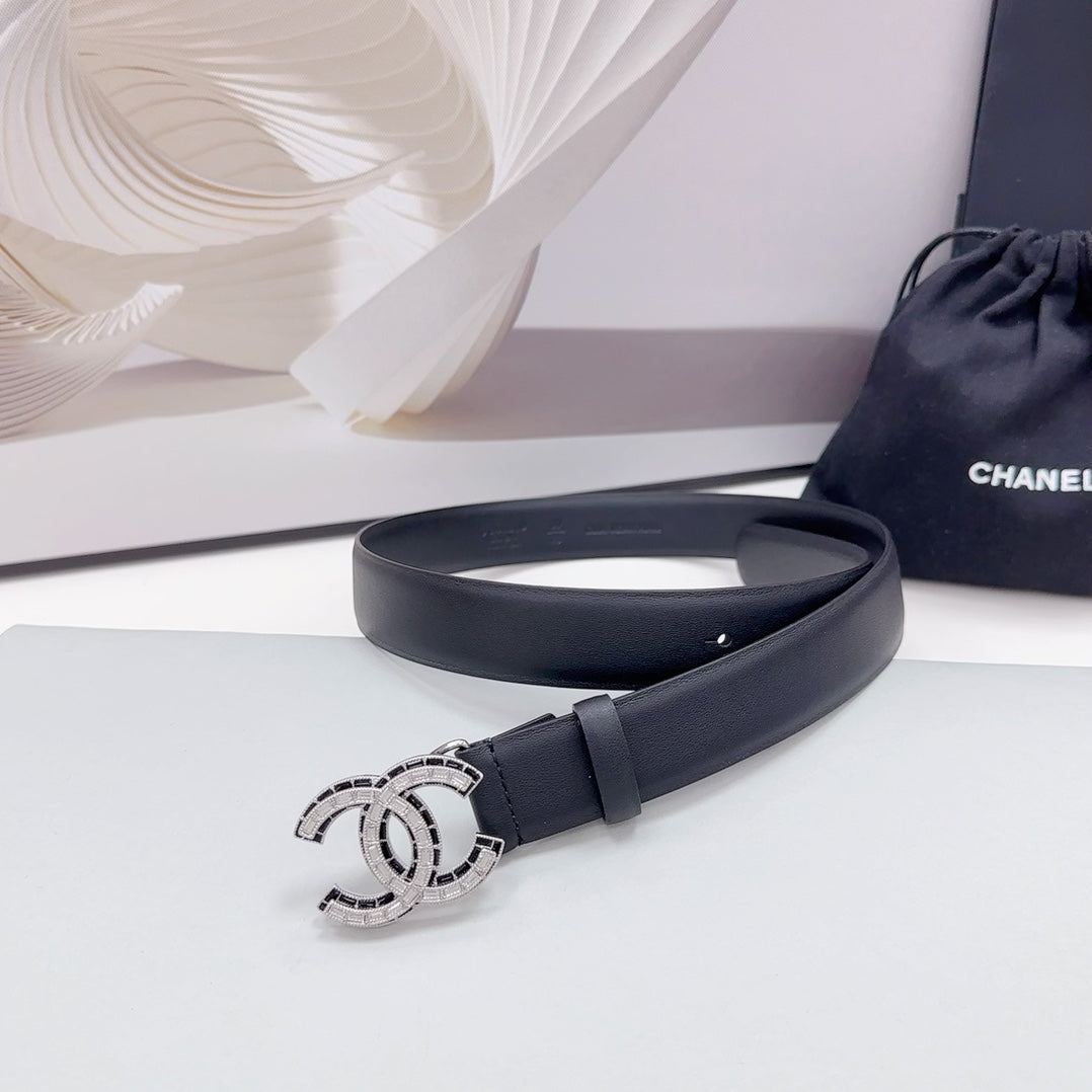 CC 30MM BELT IN BLACK CALFSKIN METAL HARDWARE