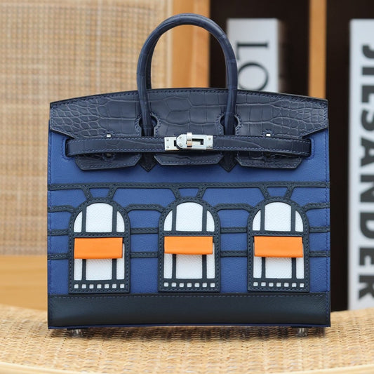BIRKIN FAUBOURG TOUCH 20 IN NAVY MIX CLASSIC BLUE CALFSKIN WITH SILVER HARDWARE