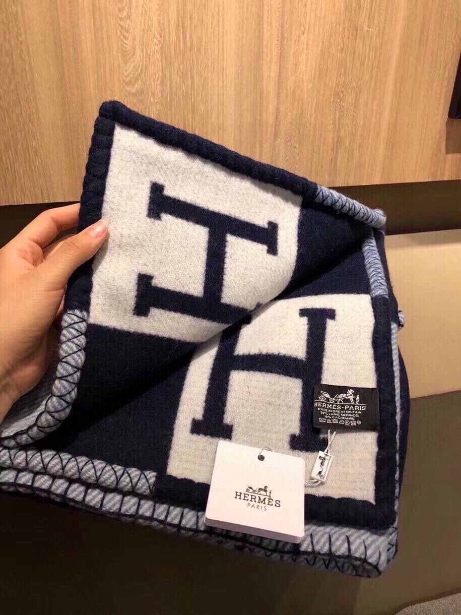 AVALON III THROW BLANKET 175 CM IN NAVY BLUE WOOL AND CASHMERE 351741