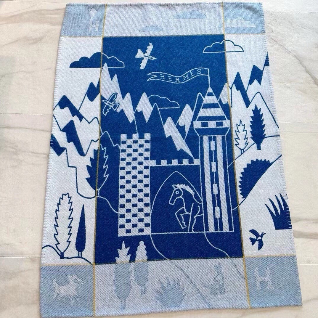 AVALON EPOPEE BLANKET 140 CM IN COBALT BLUE WOOL AND CASHMERE 415188