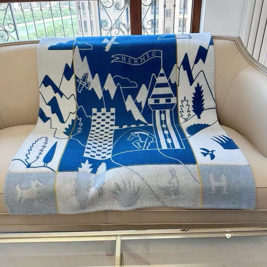 AVALON EPOPEE BLANKET 140 CM IN COBALT BLUE WOOL AND CASHMERE 415188