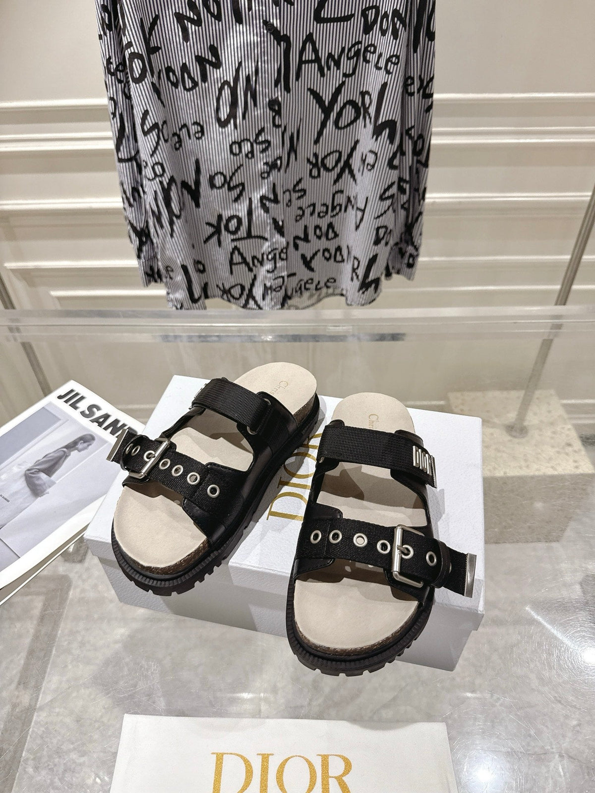 DIOR 26S SLIDES IN BLACK CANVAS