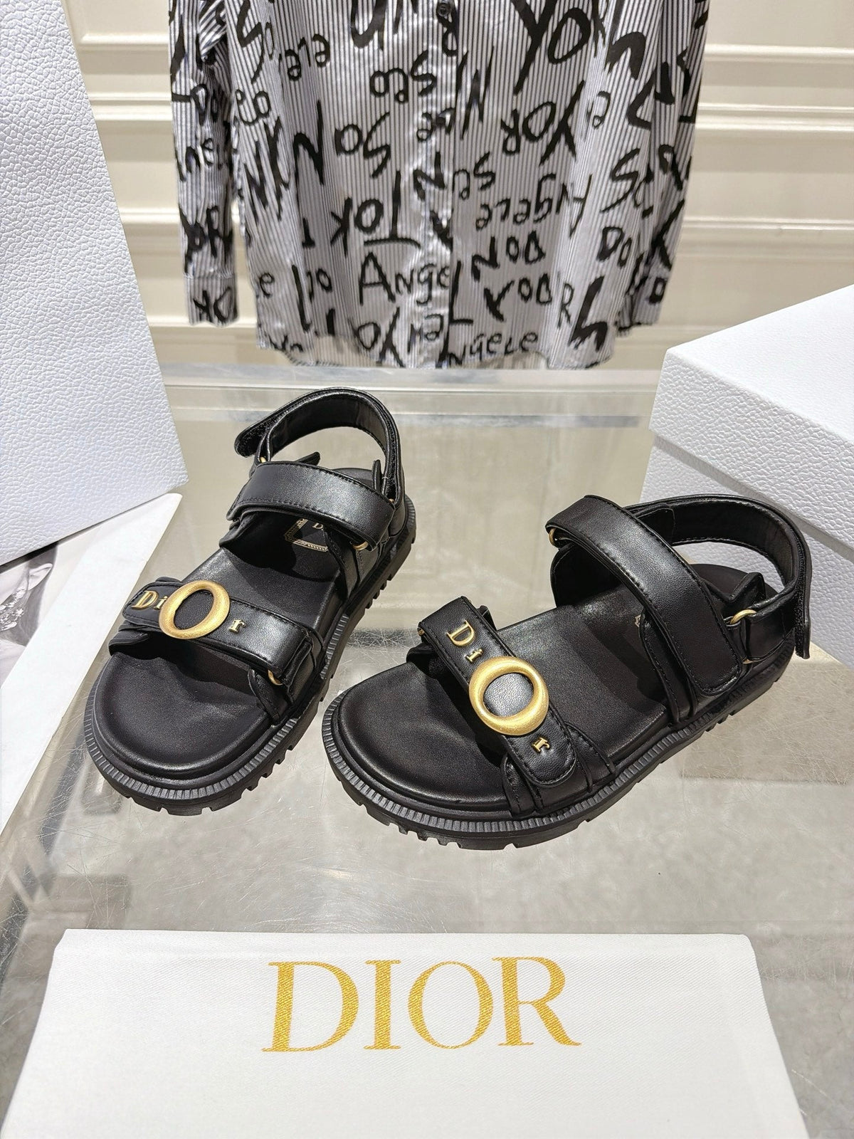 DIOR 26S VELCRO SANDALS IN BLACK CALFSKIN