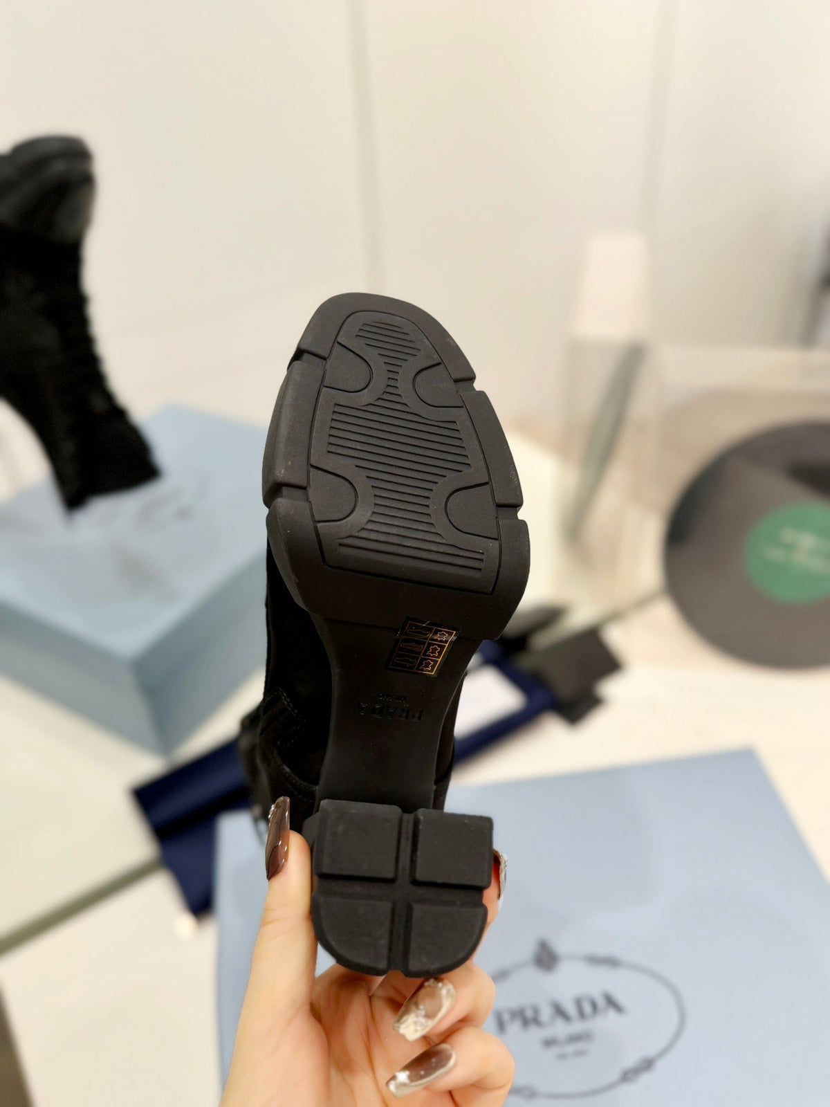 PRA RE-NYLON AND LEATHER BOOTIES BLACK