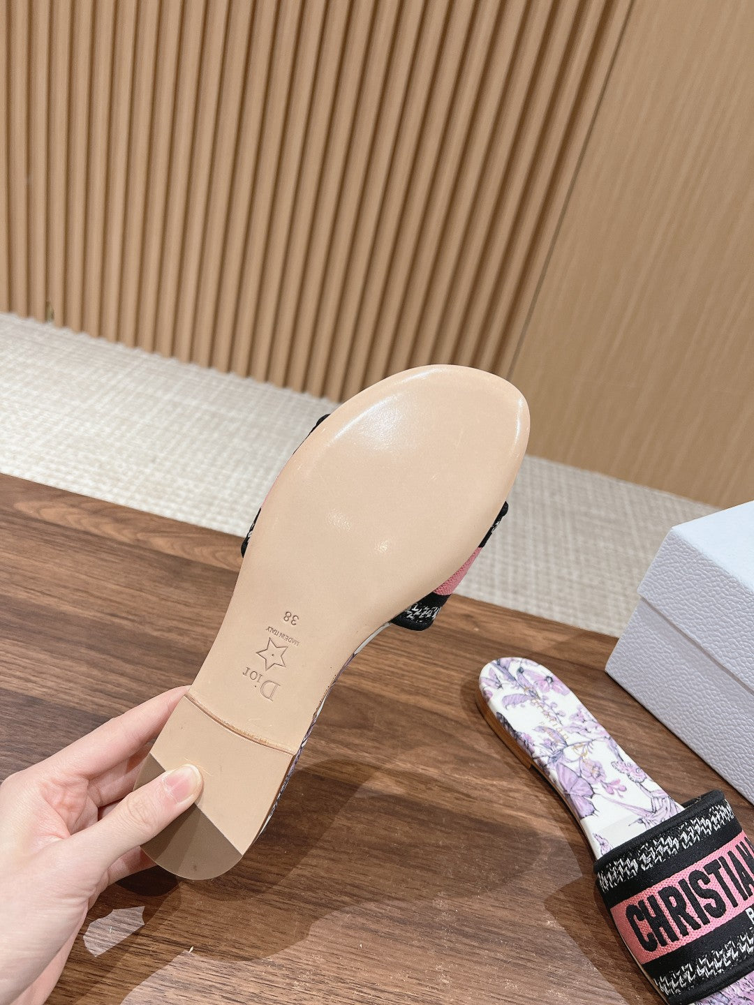 DIOR 26S SLIDE SANDALS IN PINK FLORAL PRINT LOGO STRAP