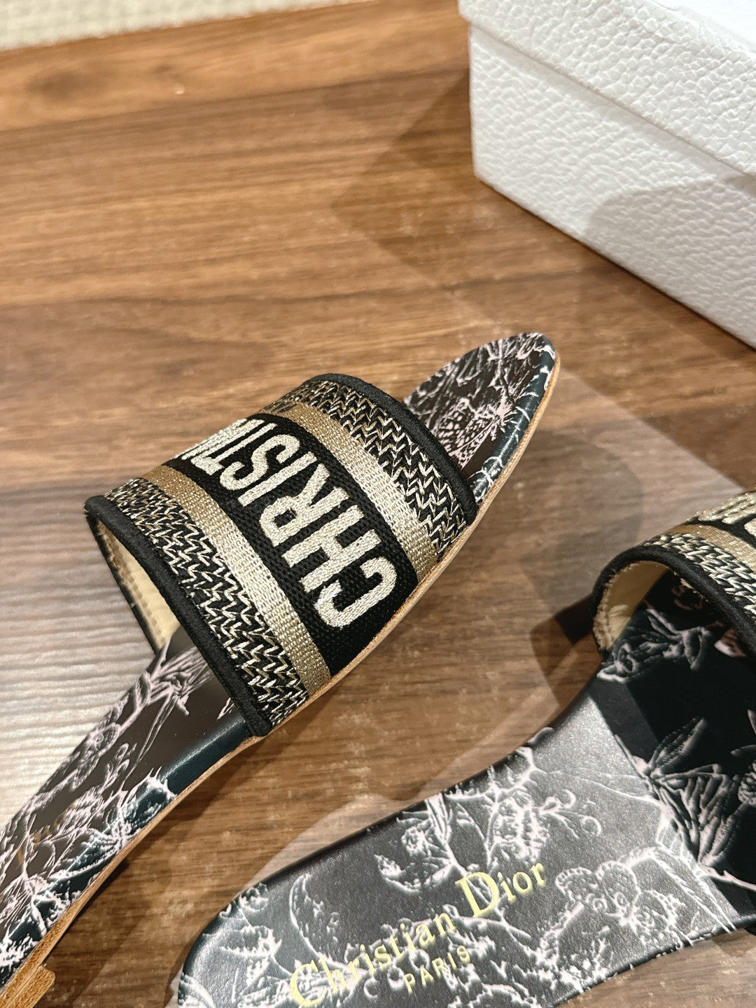 DIOR 26S SLIDE SANDALS IN BLACK TOILE DE JOUY LOGO
