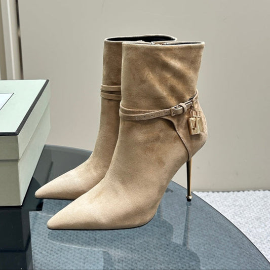 PADLOCK 10 CM ANKLE BOOTS IN TAN BROWN SUEDE