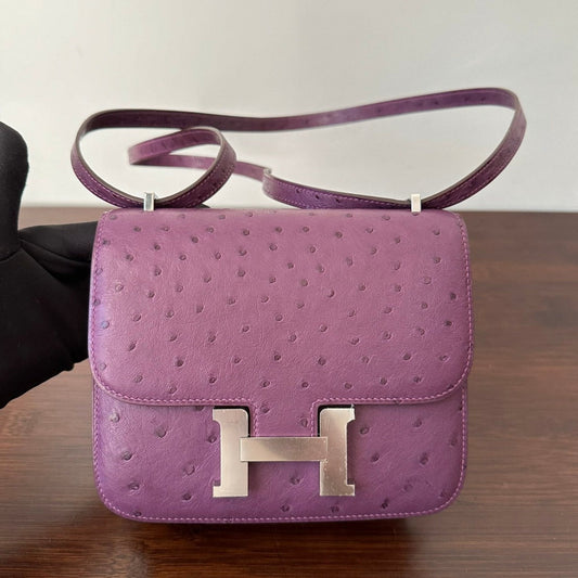CONSTANCE 18 PURPLE OSTRICH SILVER HARDWARE