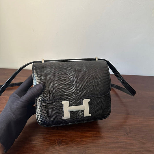 CONSTANCE 18 BLACK LIZARD SILVER HARDWARE
