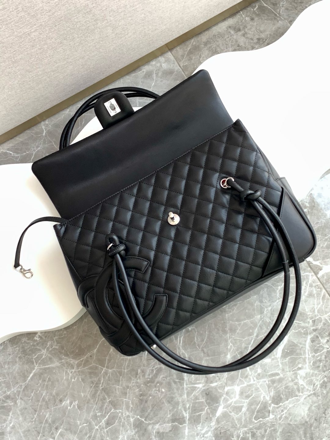 CHANEL CAMBON LARGE FLAP 25S 33 CM IN BLACK CALFSKIN WITH LOGO