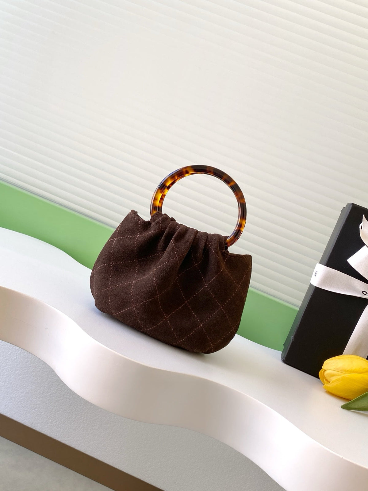 CHANEL 26S HAND BAG 12 IN DARK BROWN SUEDE GOLD HARDWARE